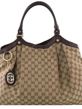 Large Gucci Sukey Tote with Brown Leather Trim and Handles